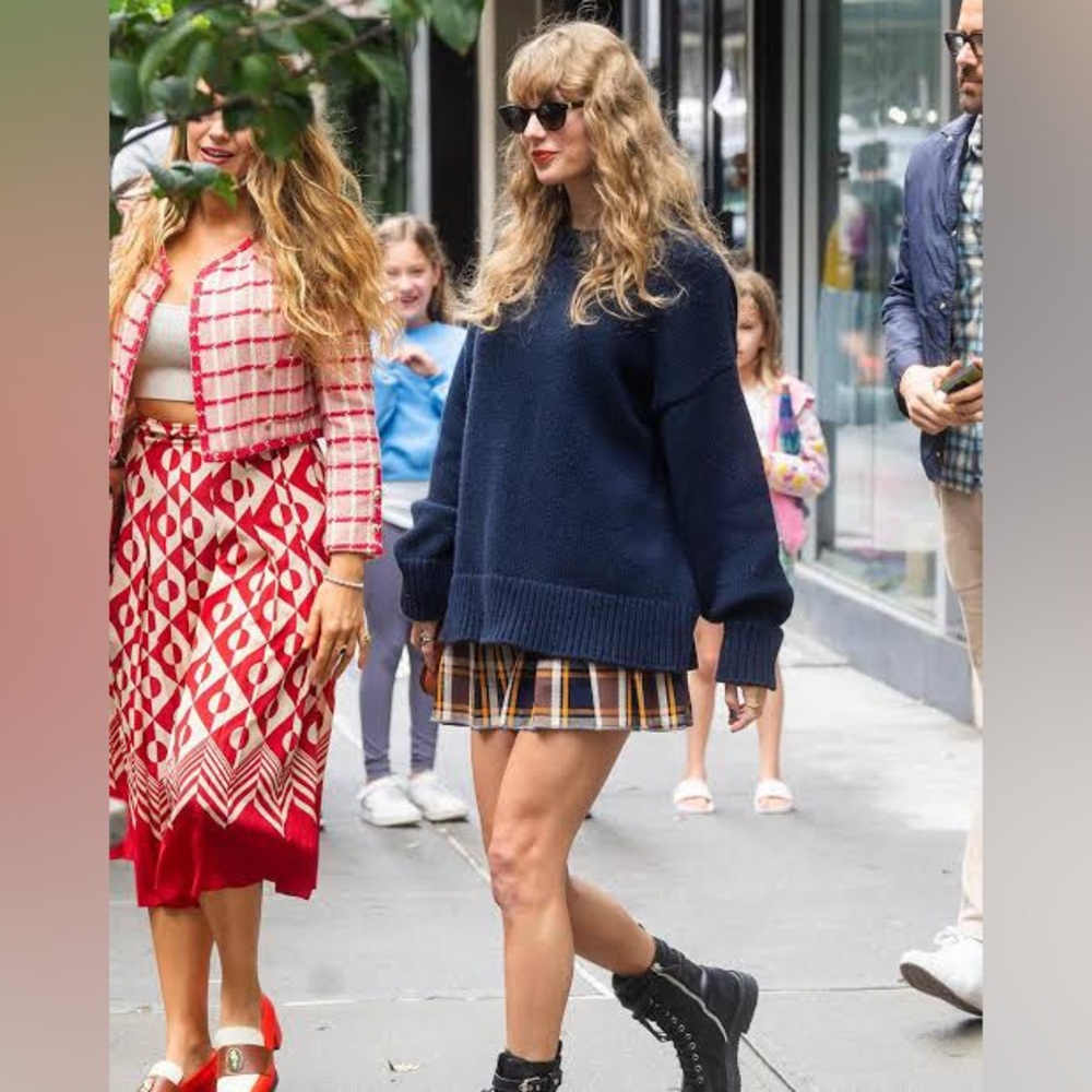 MOTHER denim and plaid Fluff and Fold Mini Skirt